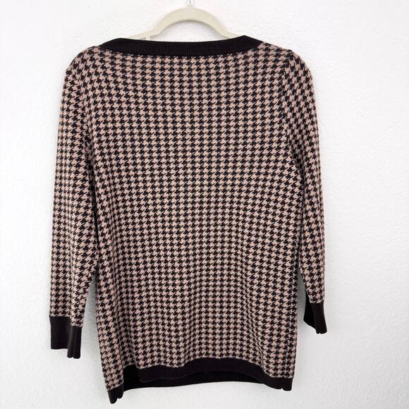 Talbots Womens Pullover Sweater Size M 100% Merino Wool Houndstooth Academia Tan - Picture 3 of 6